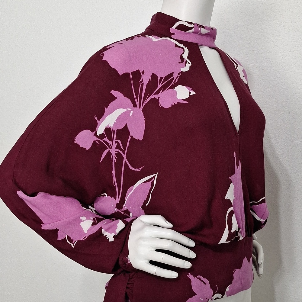 Free People Plum Combo Floral Boho Romantic Say You Love Me Blouse Size M - Picture 6 of 14